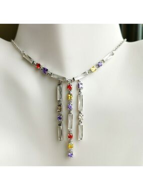 Baguette Multi Colour CZ Art Deco choker Y necklace 🆕